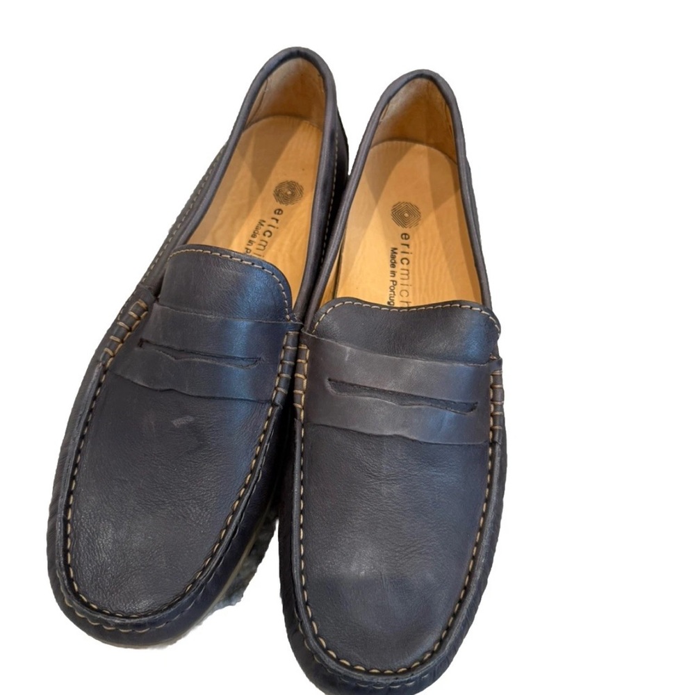 Eric Michael Men’s Dark Blue Leather Penny Loafers